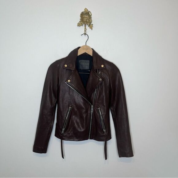 Allsaints Dalby Biker Jacket Brown 2 - Picture 1 of 7